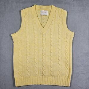 Vintage Jantzen Sweater Vest Mens Small Yellow Cable Knit Pullover USA Preppy